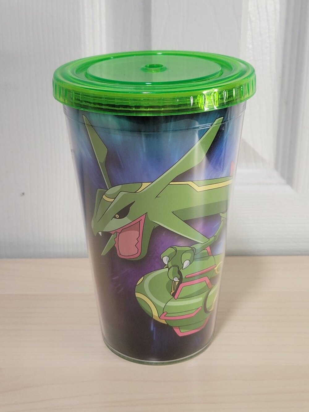 POKEMON Rayquaza 16 oz Plastic Travel Tumbler Character Cup with Lid EUC 2016